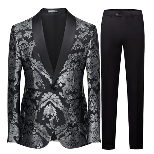 Mens Suit Jacquard Silm Fit 2-Piece Shawl Lapel Tuxedo Wedding Party Prom Suit Set