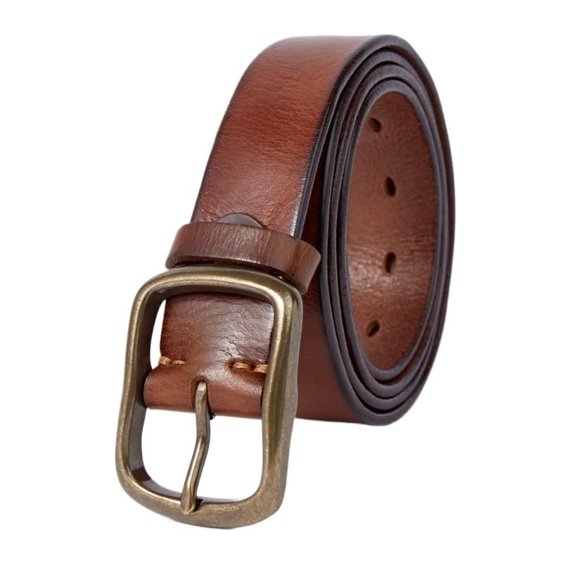 Cinturón ajustable de cuero genuino, Cinturón con Hebilla for Hombre, Cuero Genuino, Informal, Hebilla de Cobre, Cuero, Vintage, Cabeza de Piel for jóvenes, cinturón for Pantalones Anchos(Brown,115)