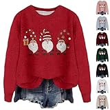 HUIFUAO - Suéteres de Navidad para mujer, divertidos suéteres de Navidad con estampado de gnomos de Papá Noel, trajes de Navidad de gran tamaño, ropa de punto suave y cálida de manga larga para