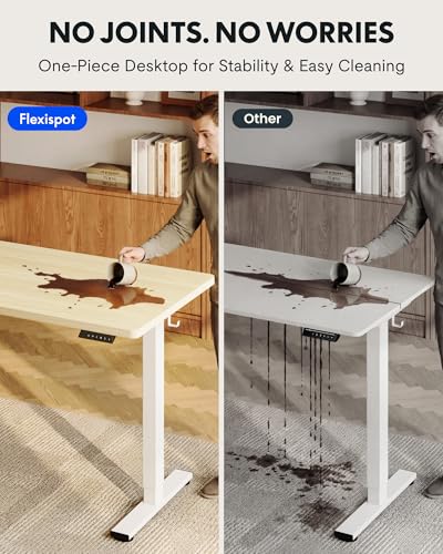 Image of FLEXISPOT EN1 48 inchx24 inch One-Piece Standing Desk, White Wood Grain | 176 LBS Capacity, Seamless Desktop, Home Office, 4 Memory Presets, Dual Monitor Setup, Anti-Collision