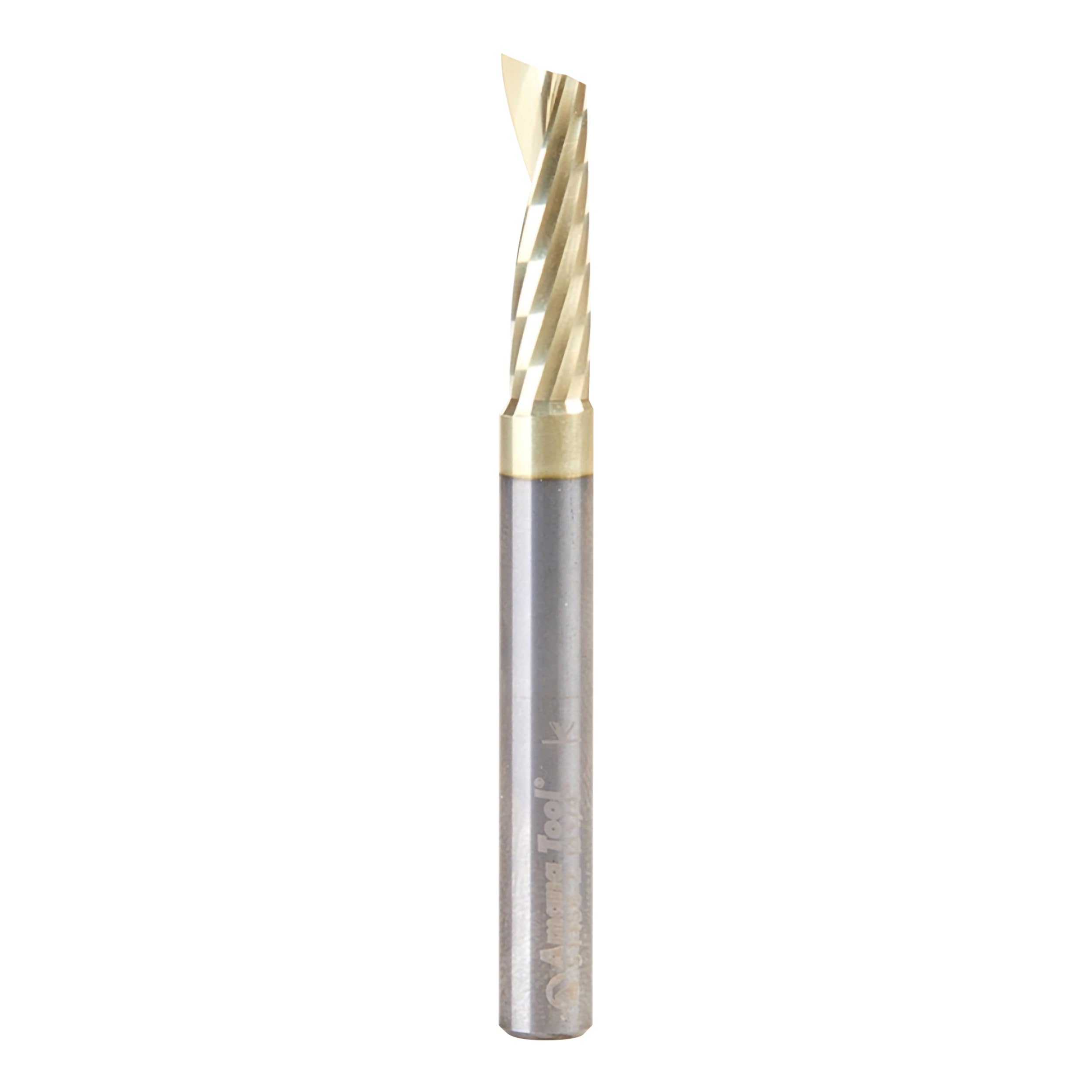 Amana Tool 51458-Z SC Spiral O Single Flute Aluminum Cutting 1/4 D x 7/8 CH x 1/4 SHK x 2-1/2 Inch Long Up-Cut ZrN Coated Router Bit with Mirror Finish โ image 1