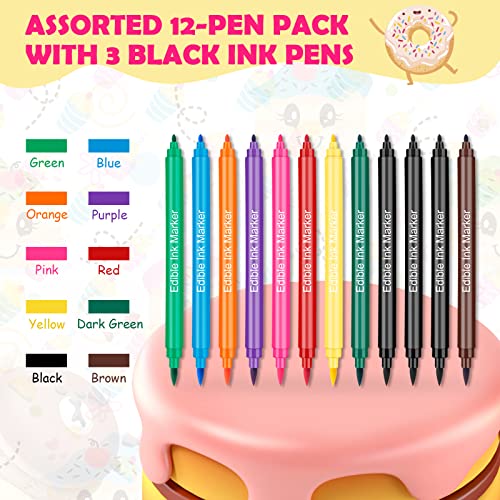 12 Stück Lebensmittelfarbe Stift, Lebensmittel Farbstifte Backen, Lebensmittel Filzstifte mit Feiner und Dicker Spitze, Schreiben Essbarer Stift für Kuchen, Fondant, Kekse, Ostereier, Macaron