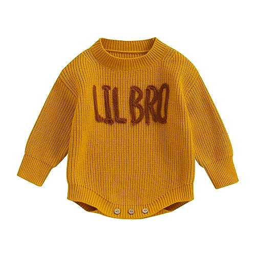 Kodaruber Matching Outfits Toddler Baby Boy Knit Sweater Romper Fall Winter Clothes (Little Brother Yellow Sweater Romper 0-3 Months)
