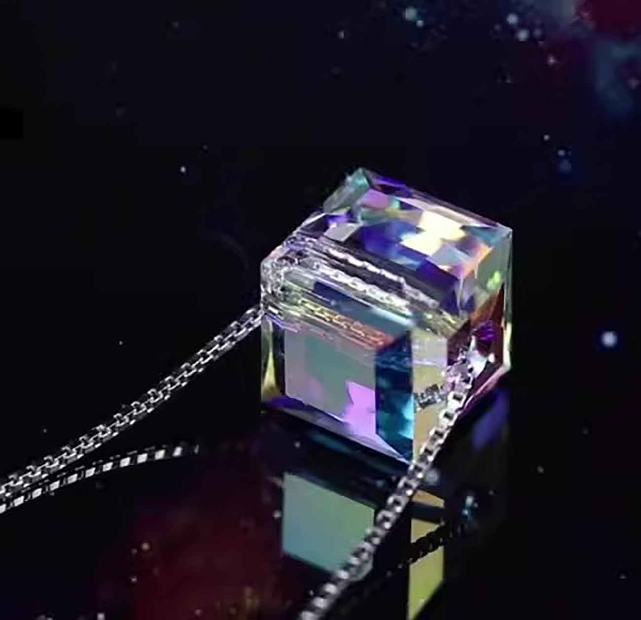 Multicolor Necklace for Women, Fashion Handmade Plastic Crystal Bracelet Cubic Zirconia Pendant, Simple Northern Lights Teardrop Charm Friendship Elemental Crystal Jewelry Gifts for Women Wife GF - Image 3