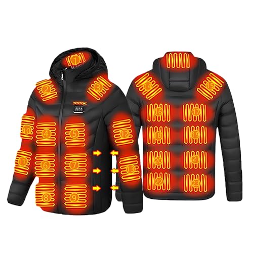 TeamSky Heated Jacket for Men, USB Heated Coat, Windproof Heated Fleece Jacket with 23 Heating Zone/3 Heat Settings/Detachable Hood/Machine Washable for Outdoor, Ski (Power Bank Not Included)