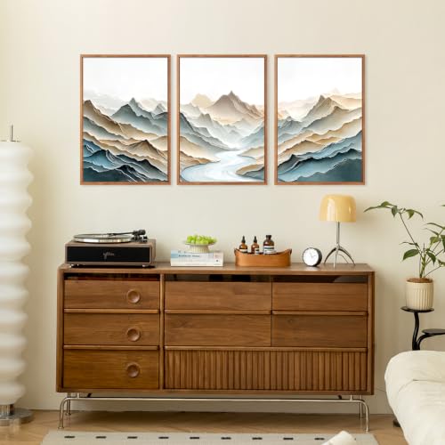 Image of CHDITB 3D Textured Mountain Wall Art, Neutral Earth Tone Landscape Decor