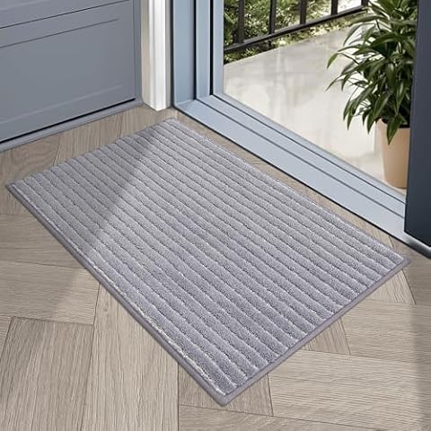 COSY HOMEER Indoor Door Mat Floor Mats Dirt Trapper Wet Shoes and Paws, Front Door Outside Entry Welcome Outdoor Entrance Dog Cat Mat, Anti Slip Washable, 20"x32",Grey Cover