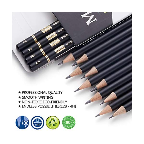 MARKART Professional Drawing Sketching Pencil Set - 14 Pieces,Graphite,(12B - 4H), Ideal for Drawing Art, Sketching, Shading, Artist Pencils for Beginners & Pro Artists - Image 4