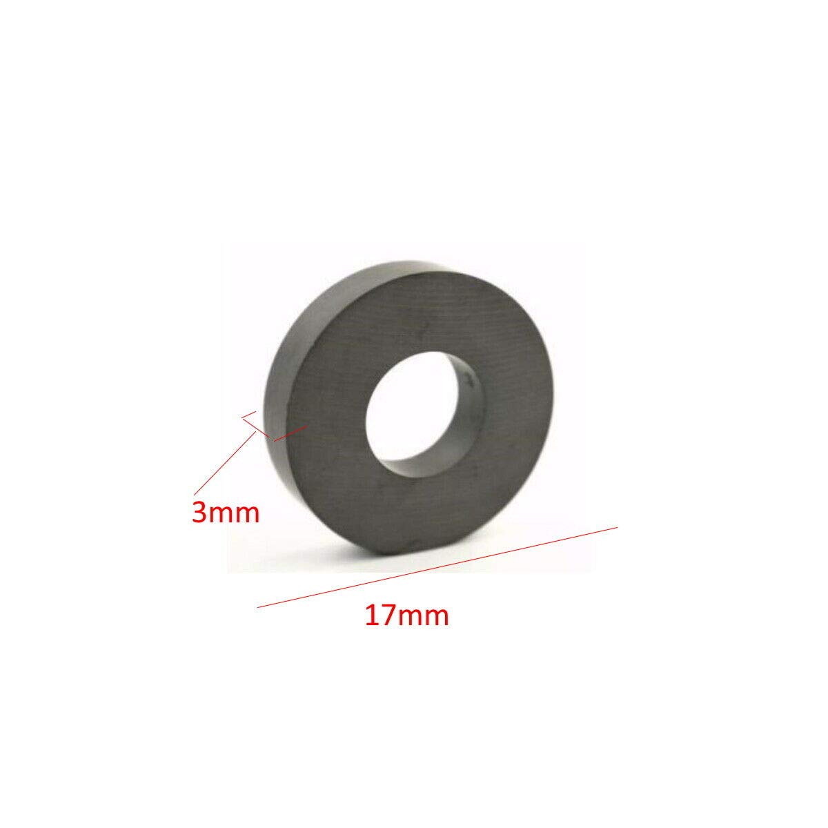 100 stuks ringmagneten, diameter 17,5 mm x 7,5 x 3 mm, ferriet, met gatring, magnetische ring, duurzaam, voor industrie, doe-het-zelf, hobby, projecten