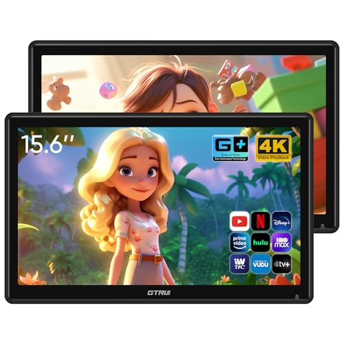 15.6 inch 4K Android 14.0 Car TV Headrest Monitor for Cars Back seat Rear Entertainment System, Support Phone Wireless Mirror Link Touch Screen,with WiFi/Bluetooth/HDMI/USB/Video Player (2 Sets)