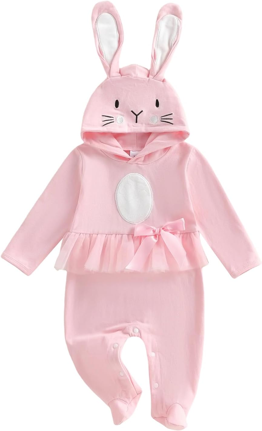 Twopumpkin My First Easter Outfit Baby Girl Newborn Bunny Onesie Ruffle Tulle Tutu Dress Romper Hooded Jumpsuit With Ear