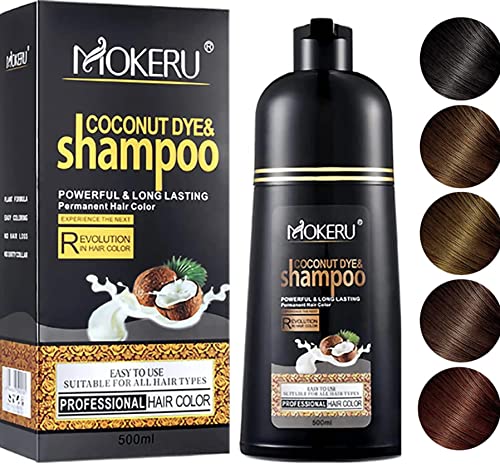 Maani MOKERU Professional Argan COCONUT Oil Hair Dye Color Shampoo 500 ML: Instant Fast Acting Long Lasting for Gray Magic Colors in Minutes–Long (BLONDE BROWN)