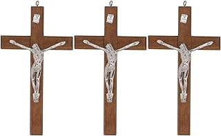 BESTOYARD Wood Wall Art 3 Pack - 5-Inch Medal Holy Small Crucifix Cross Catholic Wall Cross Pendant - Religious Gift & Home Decor