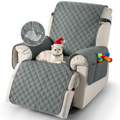TAOCOCO Recliner Slipcovers,100% Waterproof Recliner Covers,Armchair Covers with Pockets,1 Seater Armchair Slipcovers,Non Slip Reclining Sofa Covers Arm Chair Covers for Pets(Dark Grey)