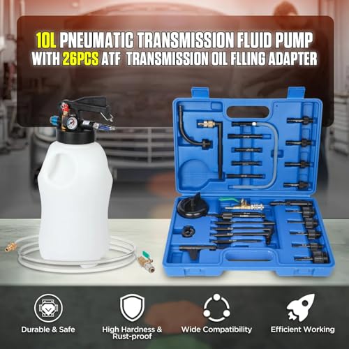 Image of 10L Pneumatic Transmission Fluid Pump Kit with 26PCS ATF Adapters, Automatic Oil Extractor & Dispenser Transmission Fluid Transfer Pump Set, Transmission Fill Adapters for ATF Filling System