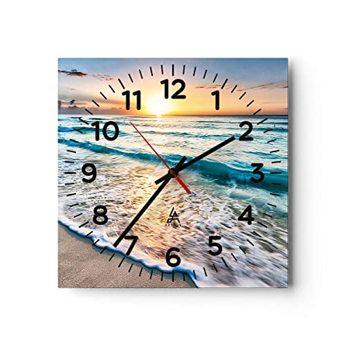 Moderno Reloj de Pared mar Ola Playa 40x40cm Decoracion Reloj de Vidrio Cocina Salon Oficina Comedor Reloj Decorativo Silencioso Art Wall Clock...