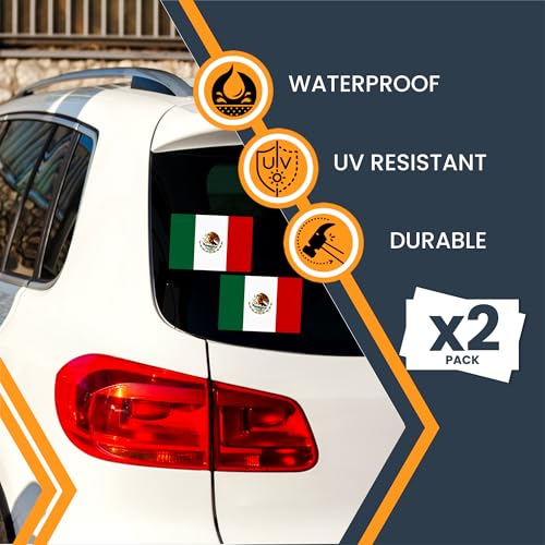 Image of Mexico Flag Decal Sticker - 2 Pack 3x5 Inch Vinyl Adhesive Decals for Cars, Trucks, Laptops, Toolboxes-UV Printed Weatherproof Mexican Flag Stickers, Made in USA