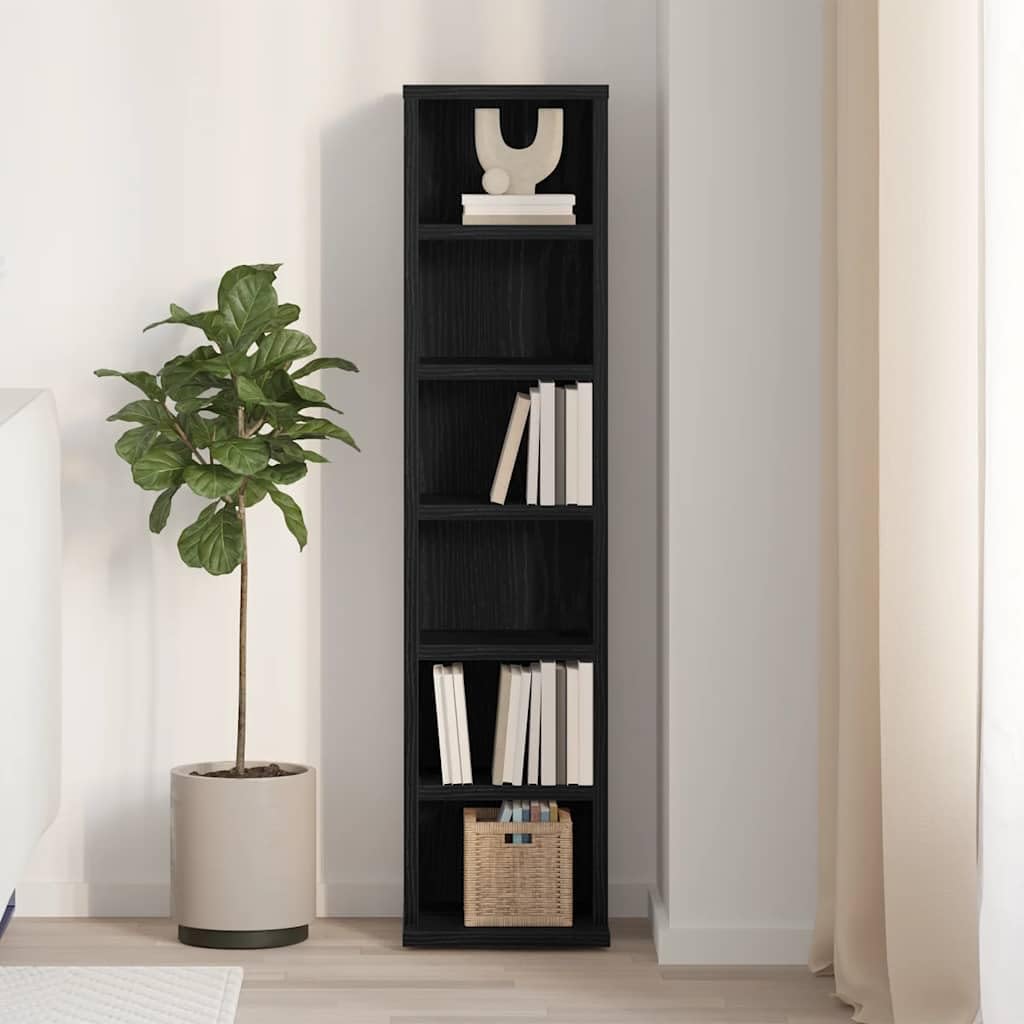 Estantería para CDs Madera contrachapada Roble Negro 21x20x88cm, Mobiliario Armarios y Almacenamiento Almacenamiento para CD y DVD, Negro, 6.3kg