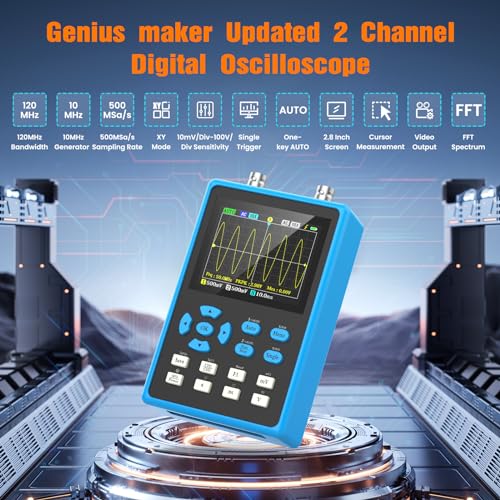 Image of Oscilloscope with 2 Channels 120Mhz Bandwidth, Digital Oscilloscope Signal Generator 500MSa /s Sampling Rate, Handheld Oscilloscope Kit 2.8 inch LCD Backlight Display&Waveform Storage&FFT Spectrum