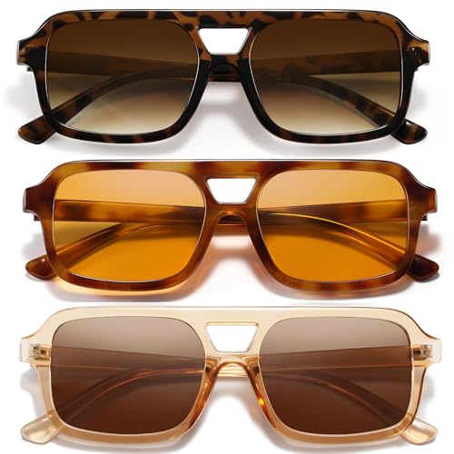 Image of Retro Square Sunglasses for Womens Men - Trendy Vintage Aviator Sun Glasses UV400 Protection