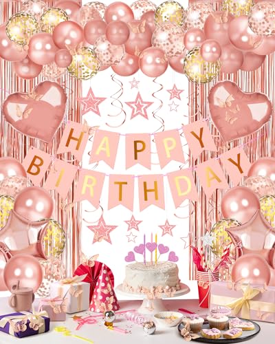 Lutoys Rose Gold Happy Birthday Party Decorations, Happy Birthday Banner, Rose Gold Foil...