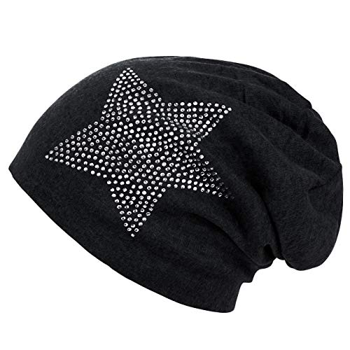DJT Unisex Men Women Star Rhinestone Soft Beanie Skull Cap Knit Hat Black