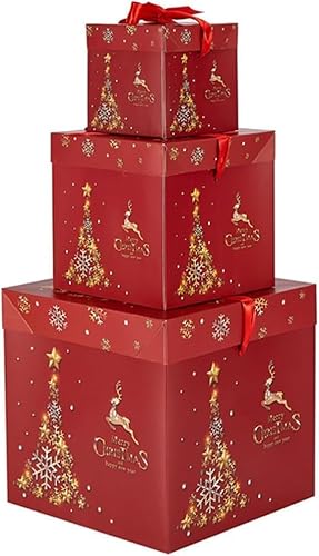 Fegson クリスマスネスティングギフトボックス 大型クリスマススタックボックス クリスマスプレゼントスタックボックス クリスマスボックス飾 Christmas ィー クリスマスツリーの下の飾り付け 窓の装飾 3pcs (C)