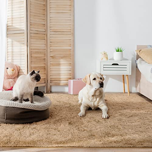 HOMORE 4x6 Rug for Bedroom, Light Tan Fluffy Area Rug Modern Shag Rugs for Living Room, Super Soft Beige Rug for Kids Room, Cute Carpets for Nursery Boys Girls Home Dorm