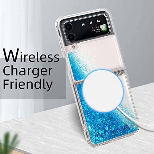 Rexkey Cell Phone Case For Samsung Galaxy Z Flip 4 Case, Galaxy Z Flip 4 Case Glitter Sparkle Quicksand Flowing Floating Liquid Case Heavy Duty Shockproof For Women Girls Men, Blue #TOP2