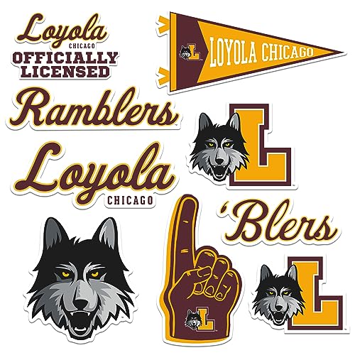 Image of Loyola University Chicago 8ct Vinyl Large Deluxe Stickers Variety Pack - Laptop, Water Bottle, Scrapbooking, Tablet, Skateboard, Indoor /Outdoor - Set of 8