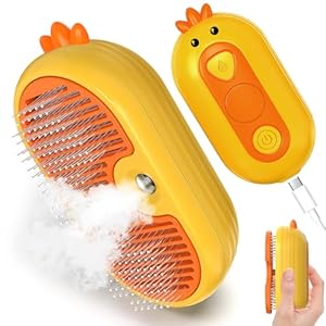 Cat Steam Brush, 3 In 1 Self-Cleaning Steam Cat Brush for Shedding with Release Button, Cat Deshedding Hair Brush with Steam for Long & Short Haired Cats and Dogs, Removes Tangled and Loose Hair