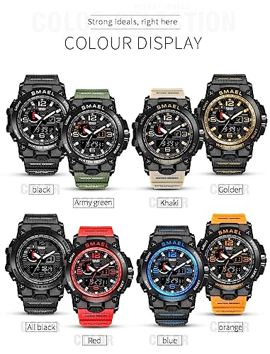 FANMIS Mens Analog Digital Sports Watch Large Face Outdoor Sports Waterproof Military Wrist Watches with Date Multifunction Tactics LED Army Stopwatch (Y Black Gold) - Thumbnail 5