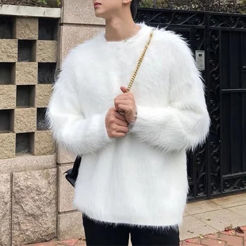 Winter Oversize Solid Color Knitted Jumpers Male O-Neck Sweater Tops Men Long Sleeve Warm Pullovers3