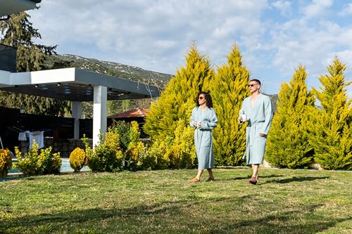 Image of Muslin Unisex Bathrobe Women & Men, 100% Cotton Kimono Lightweight Robe | Long Robes Soft, Absorbent, Spa robes