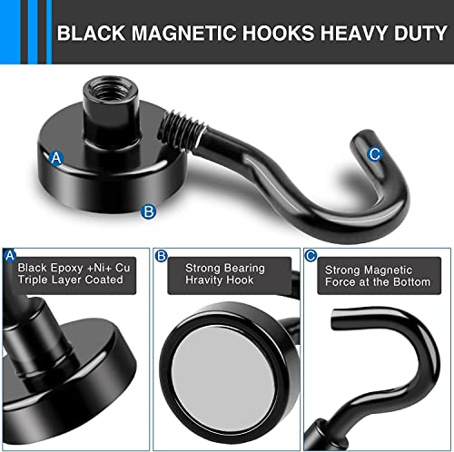Image of LOVIMAG Magnetic Hooks, Cruise Essentials 2026, 12 Pack-30LBS | Heavy Duty Strong Magnet Hook for Cruise Cabin, Refrigerator Fridge, Ship, Classroom, Kitchen Grills, Black