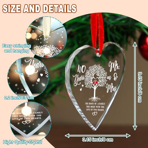 Image of 40th Anniversary Ornament 2024 - Heart Crystal Glass 40 Years of Love Keepsake for Christmas Tree - Perfect 40th Wedding for Couples and Parents