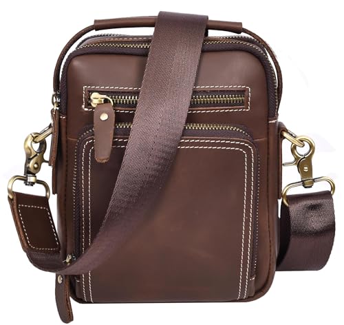 Petit sac à bandoulière en cuir véritable homme Jett Brown Hunter marron taille S