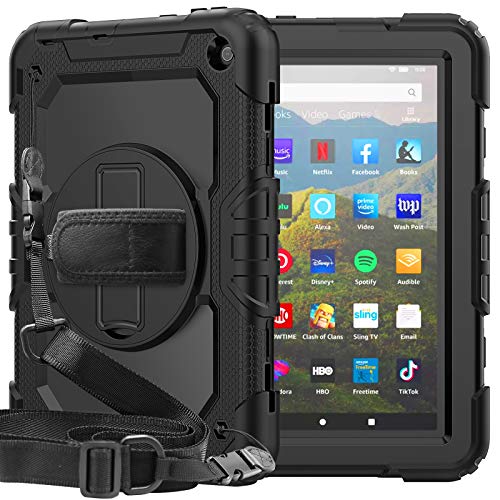 Case for Fire HD 8 2022 Fire HD 8 Plus (10th Generation) with Screen Protector | SIBEITU Fire HD 8 Tablet Case for Kids | Heavy Duty Rugged Cover w  Pen Holder Stand Handle for Fire HD 8 Tablet Black