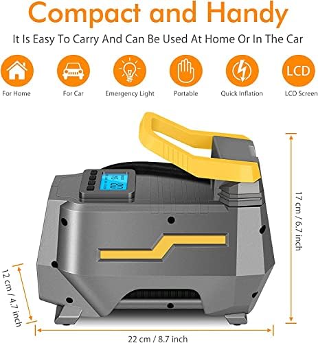 VEEAPE Portable Air Compressor, 12V 240V Tyre Inflator 150PSI AC/DC Dual Power Car Tyre Pump with Auto Stop, Pressure Gauge, Emergency Digital LED Light, Valve Adaptors for Bicycle Motorcycle Balls