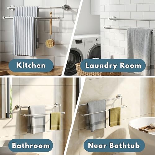 Image of GLOXY Premium 2 Layer Bathroom Towel Rod - 24 iInch Wall Mount Rust Proof Stainless Steel Chrome Finish Towel Rod for Bathroom - Bathroom Fittings Accessory Bath Towel Holder for Home & Hotels