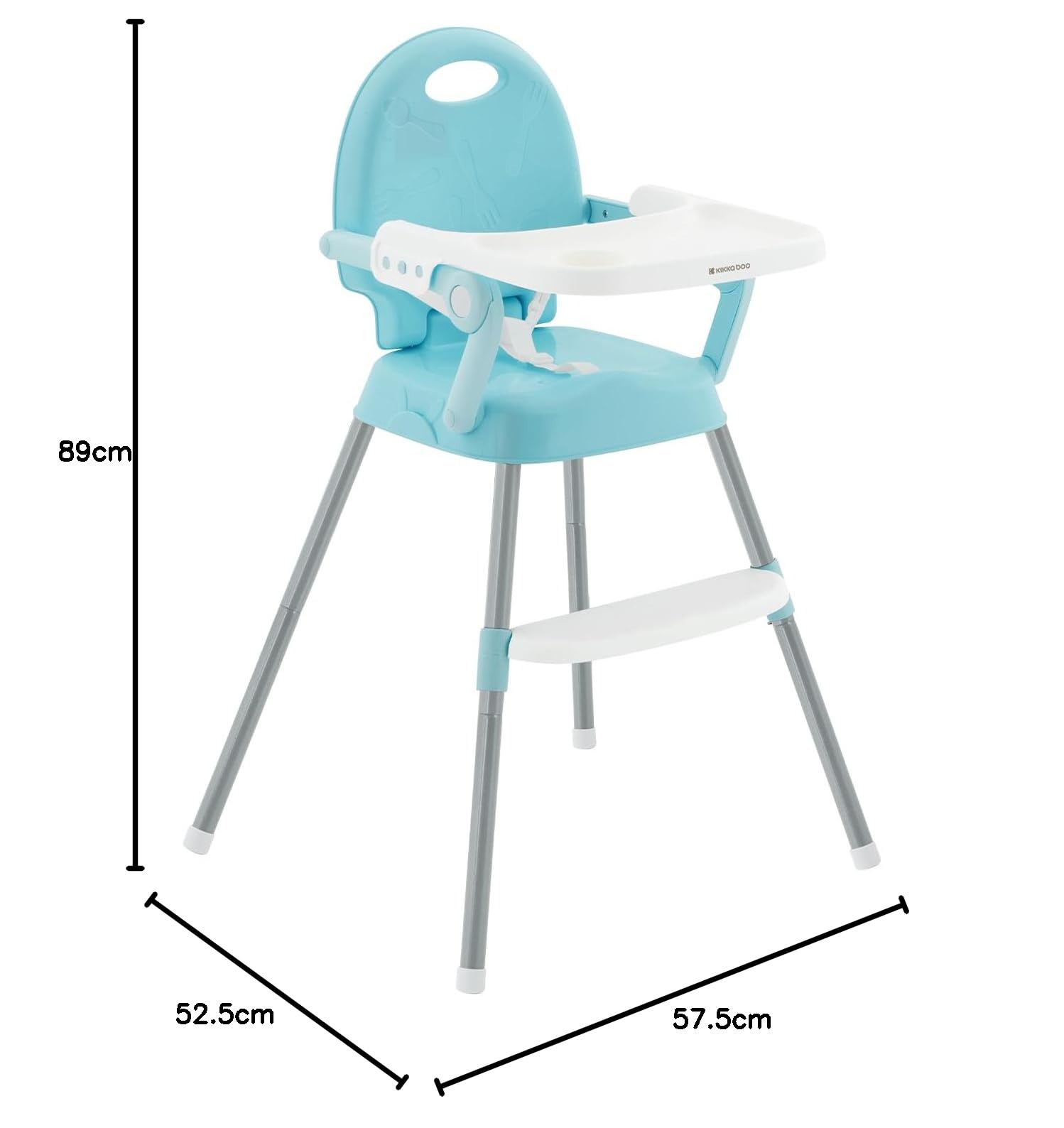 KikkaBoo SPOONY Trona Bebé 3 en 1, Silla Alta hasta 36 Meses, Trona Evolutiva, Asiento Elevador, Silla Baja, Plegable, Bandeja Extraíble, Azul