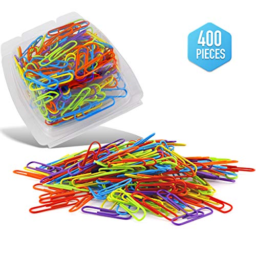 Emraw Assorted Colors Paper Clips Regular Vinyl Coated Durable Paperclips for Office School and Personal Document Files Organizing (400 Pc)
