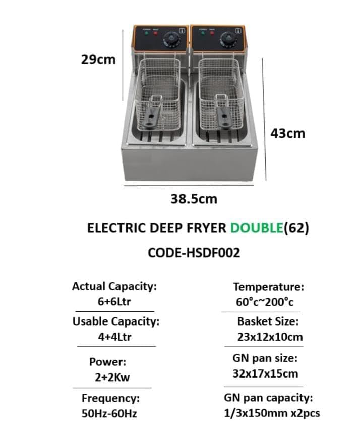 Image of newBasics Deep Fryer Electric Stainless Steel with Variable Temperature Control - (6 + 6 Liters)