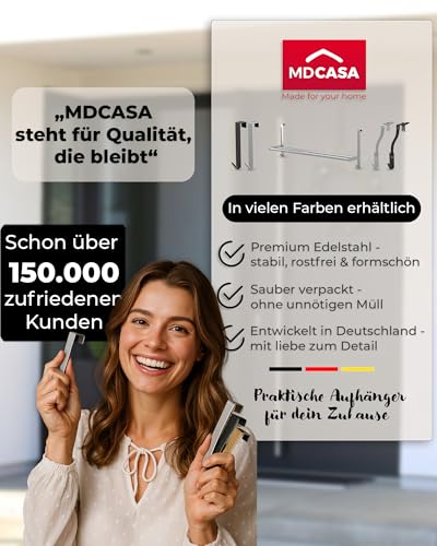 MDCASA Türhaken, weiß I Türkranzhalter Außentür I Beidseitig verwendbarer Türhaken zum Einhängen I verstellbarer Haken zum Einhängen