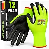 MK-Glove Reflektierende Arbeitshandschuhe Herren mit Rauh Latexbeschichtung (12 Paar) - Schutzhandschuhe für Baustelle und Werkstatt - Strapazierfähige Gartenhandschuhe - 9 - L - Neon