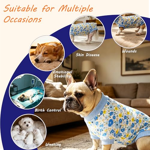 Image of Dog Surgery Recovery Suit Spay Recovery Onesie for Female Male Dogs | Soft,Breathable,Anti-Licking,Post-Op,Surgical Suit,for Abdominal Wounds,Alternative to E-Collar Cone,for Small Pets Blue XS