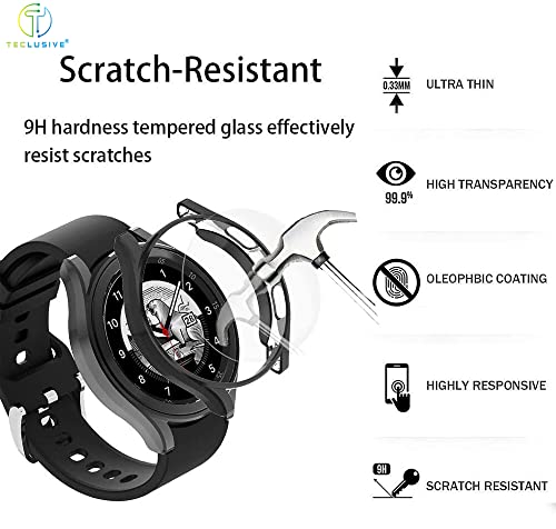 Image of T TECLUSIVE Slim Curved Protective Cover with Tempered Glass Compatible for Galaxy Watch 4 44mm | Shockproof 360 Degree Protection Case with Tempered Glass (44MM, Black)