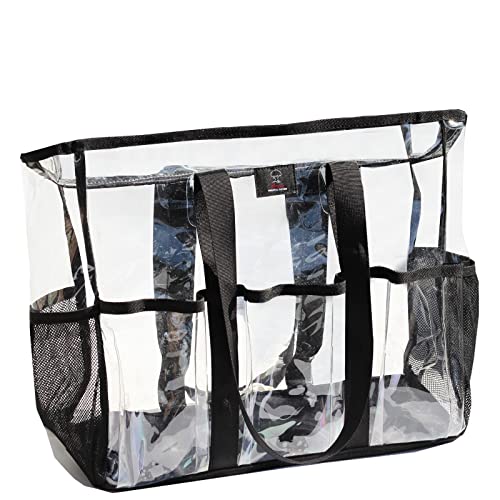 ESVAN Utility Clear Tote Bag with 5 Exterior Pockets Stadium Approved Perfect Gifts for Work,Teachers,Beach