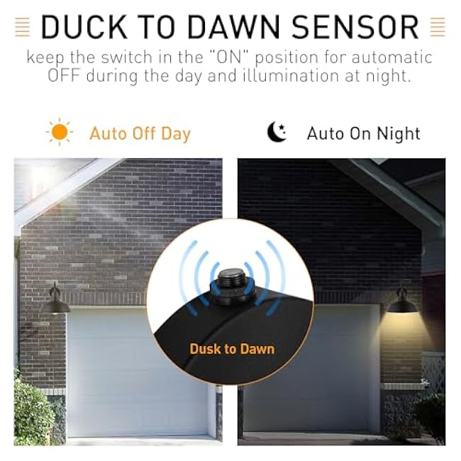 12.4 Dome Gooseneck Barn Light, Outdoor Anti-Rust&Waterproof Farmhouse Wall Sconce, Outdoor Wall Lanterns for Porch/Patio, E26 Base 100W Max(Black 2-Pack Dusk to Dawn Outdoor Lighting)