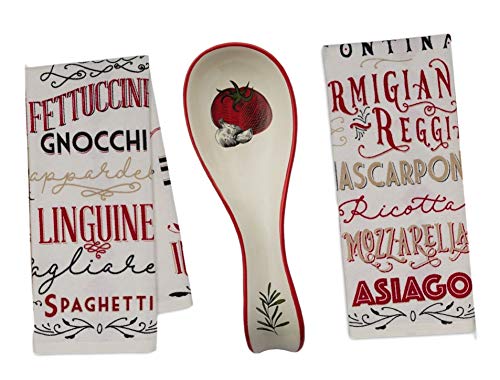 REX AND ROVER Italian Dish Towels Italiano Set with Spoon Rest - 3